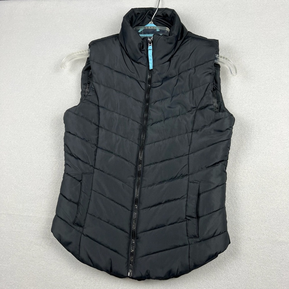 Aeropostale Womens XS Quilted Puffer Vest Black Full Zip Mock Neck Jacket